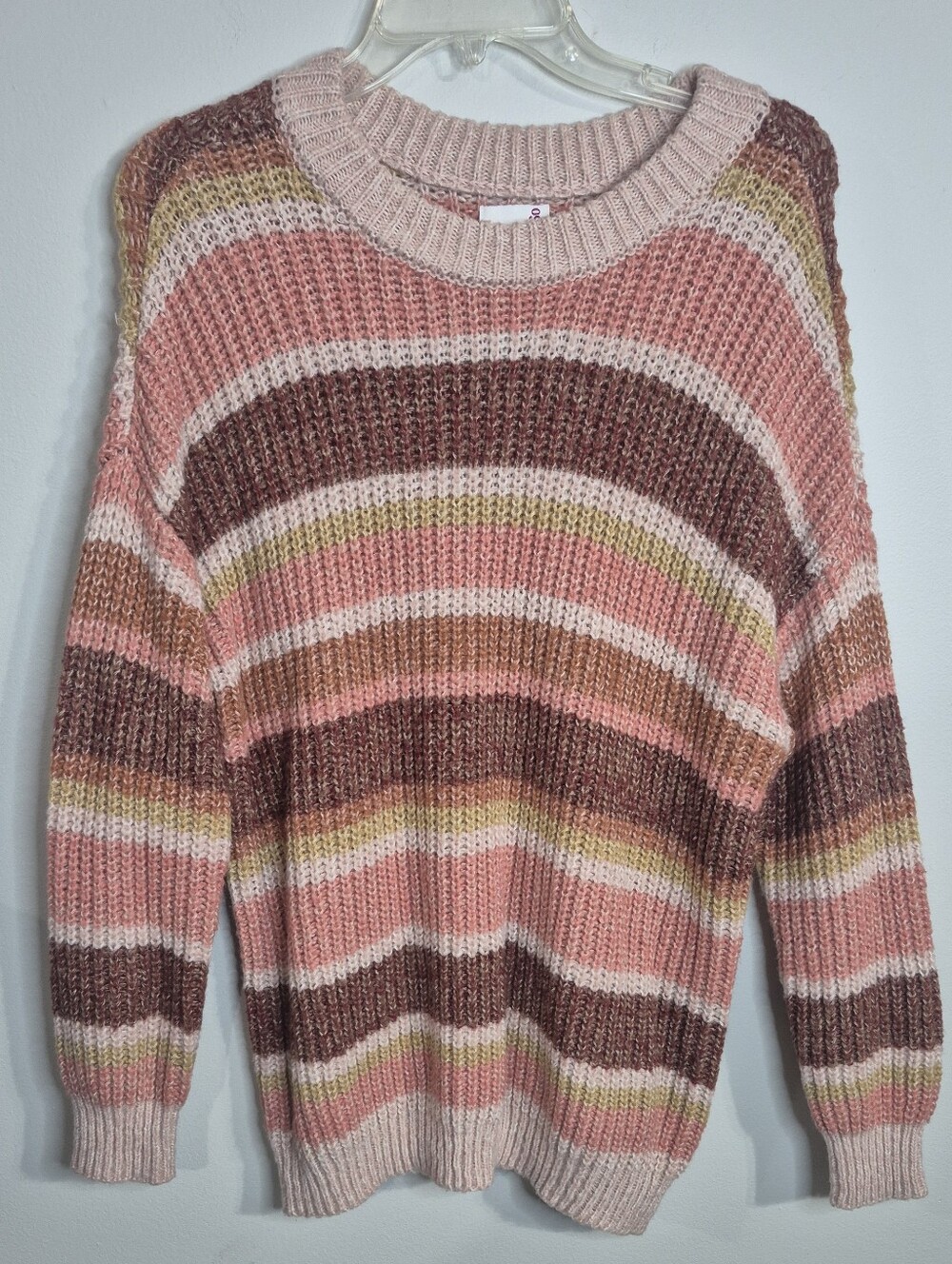 SO Striped Crewneck Sweater in Pink, Brown & Cream